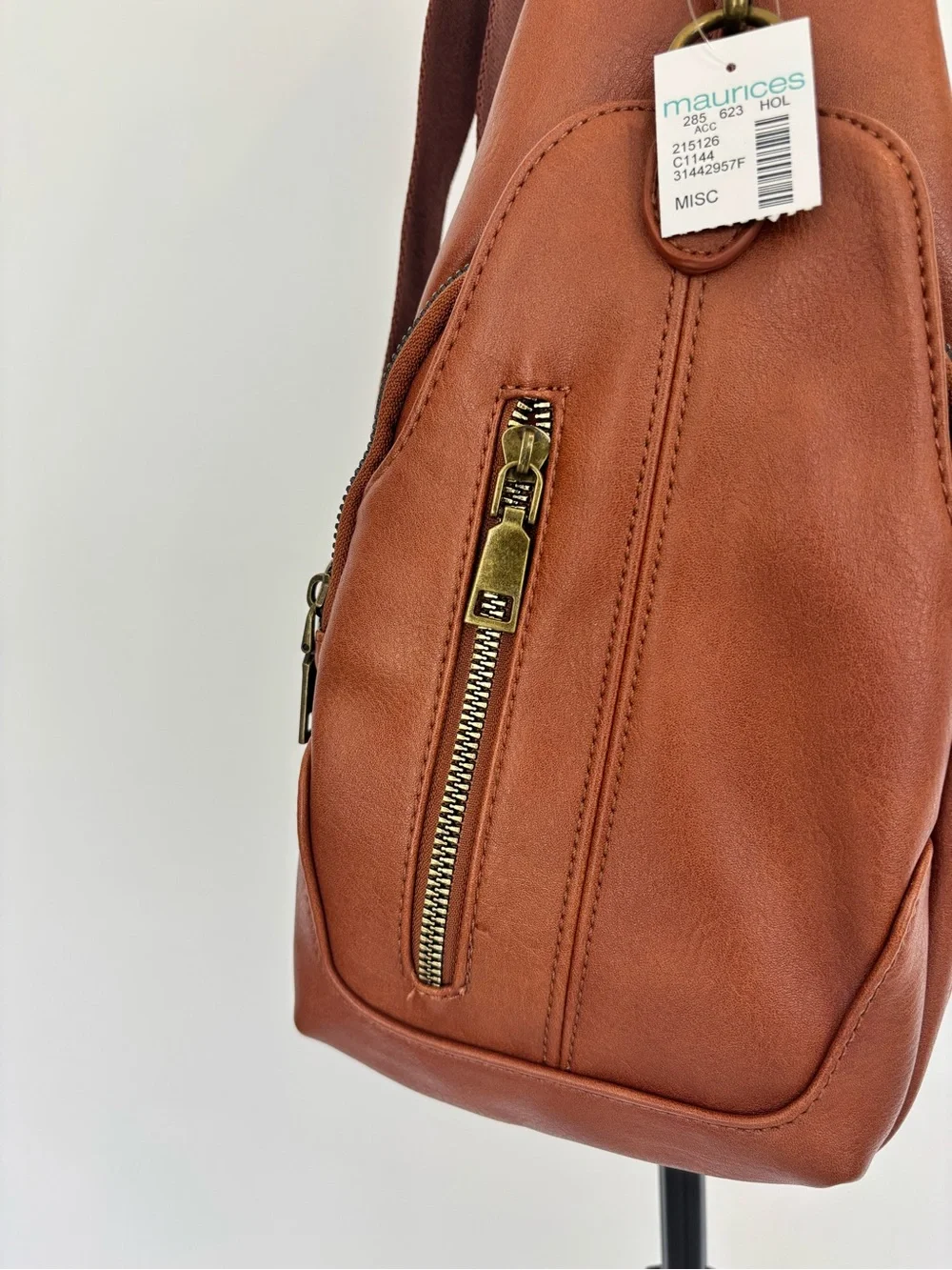 Women's Tan Leatherette Crossbody Sling Bag